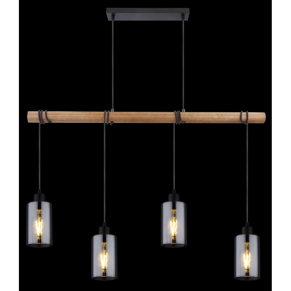 Pendant lamp Hadera 4-light black with smoke glass Globo 9007371414840