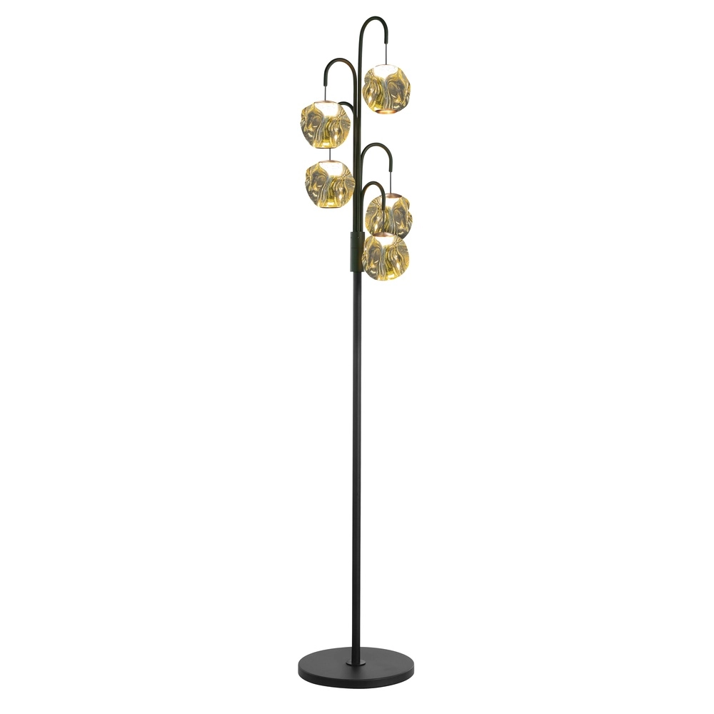 Floor lamp Melina black with amber glass 5-lights