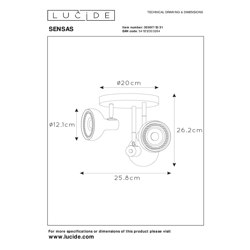 Ceiling lamp 3-lights Sensas white design GU10 ES111 Lucide 5411212303264