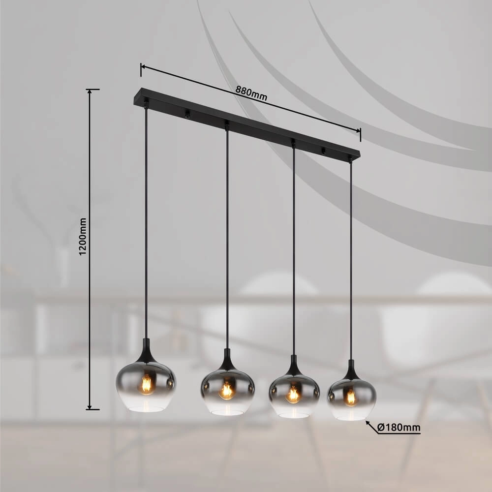 Black pendant lamp Maxy 4-light straight Globo 9007371432400
