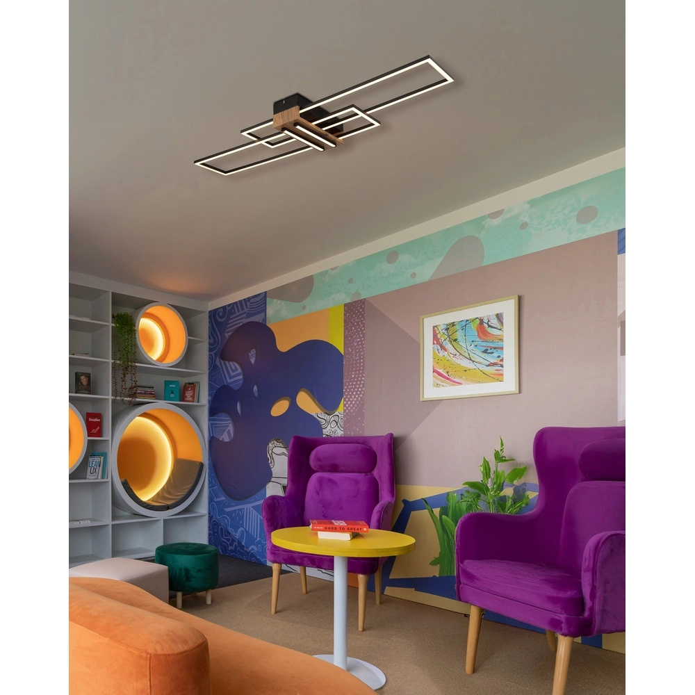 Modern ceiling lamp Dakari black with wood Globo 9007371528479