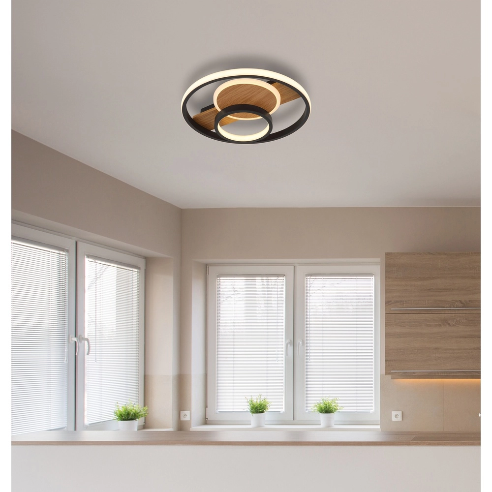 Design ceiling lamp Pikara black with wood Globo 9007371474707