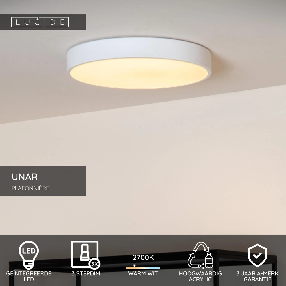 Ceiling light Unar Ø 30cm - 2700K - white Lucide 5411212792020