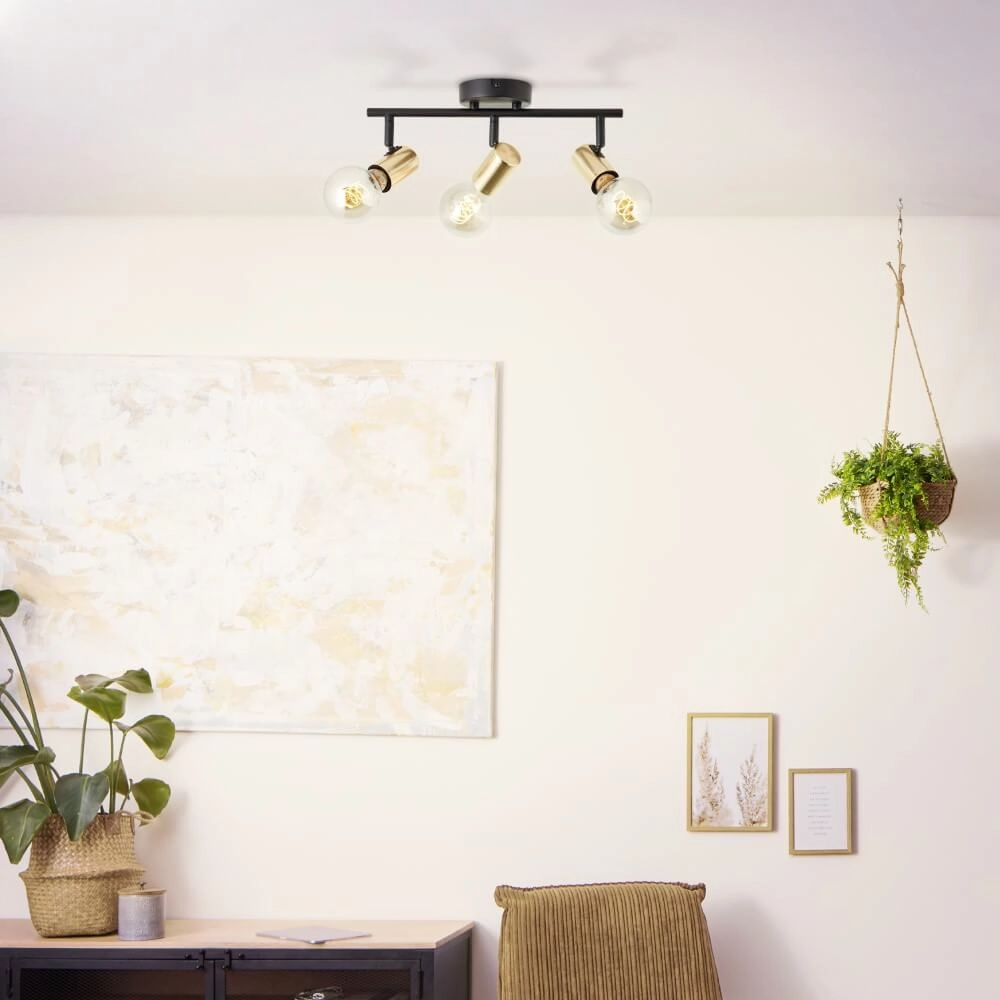 Black with gold ceiling lamp Kerry 3-light Brilliant 4004353409042