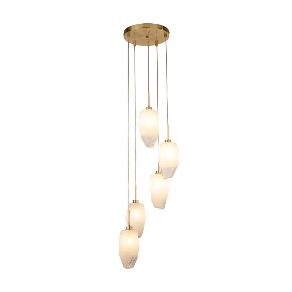 5-light vide pendant lamp Rocky with white glass