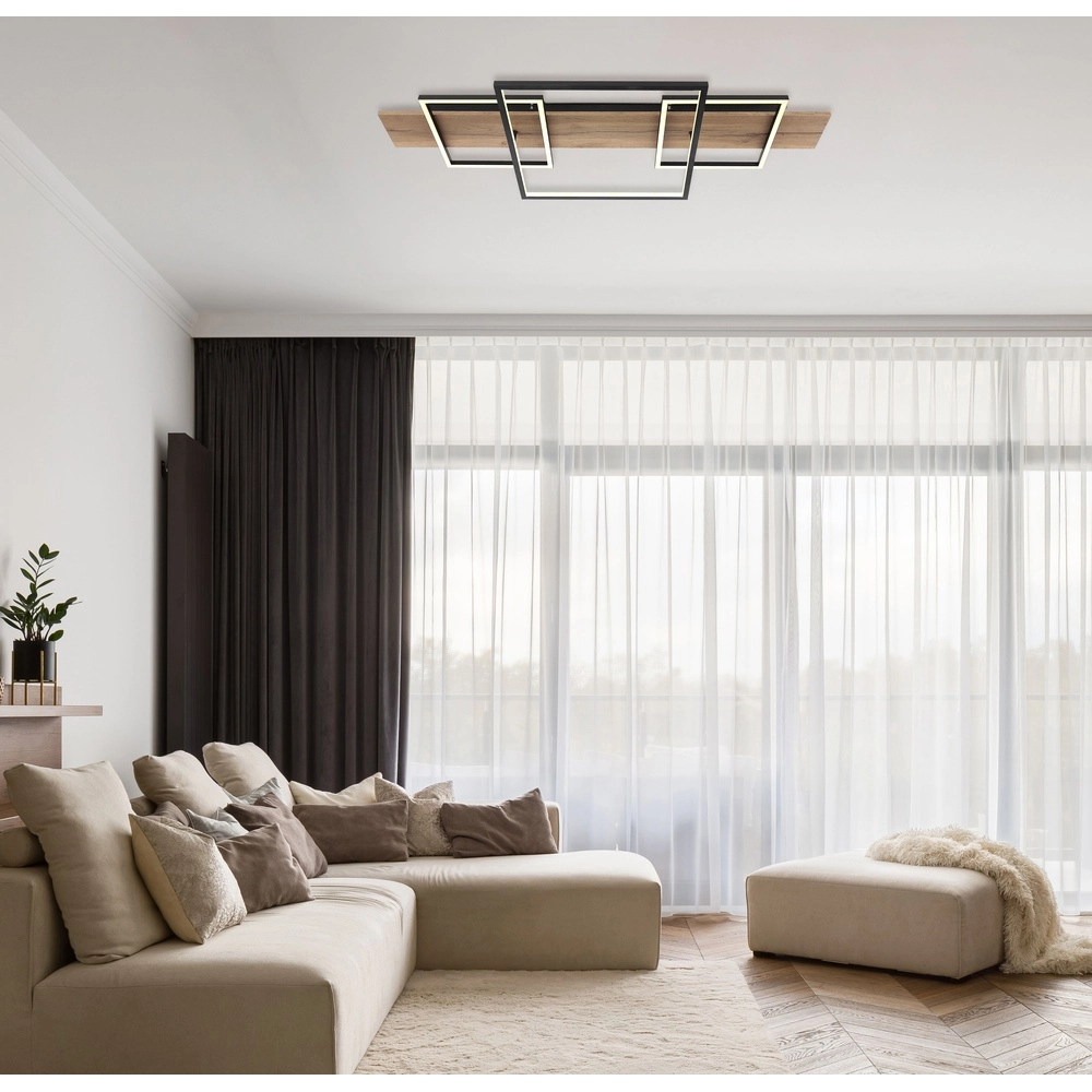 Design ceiling lamp Vanni black with wood look 95cm Globo 9007371454082
