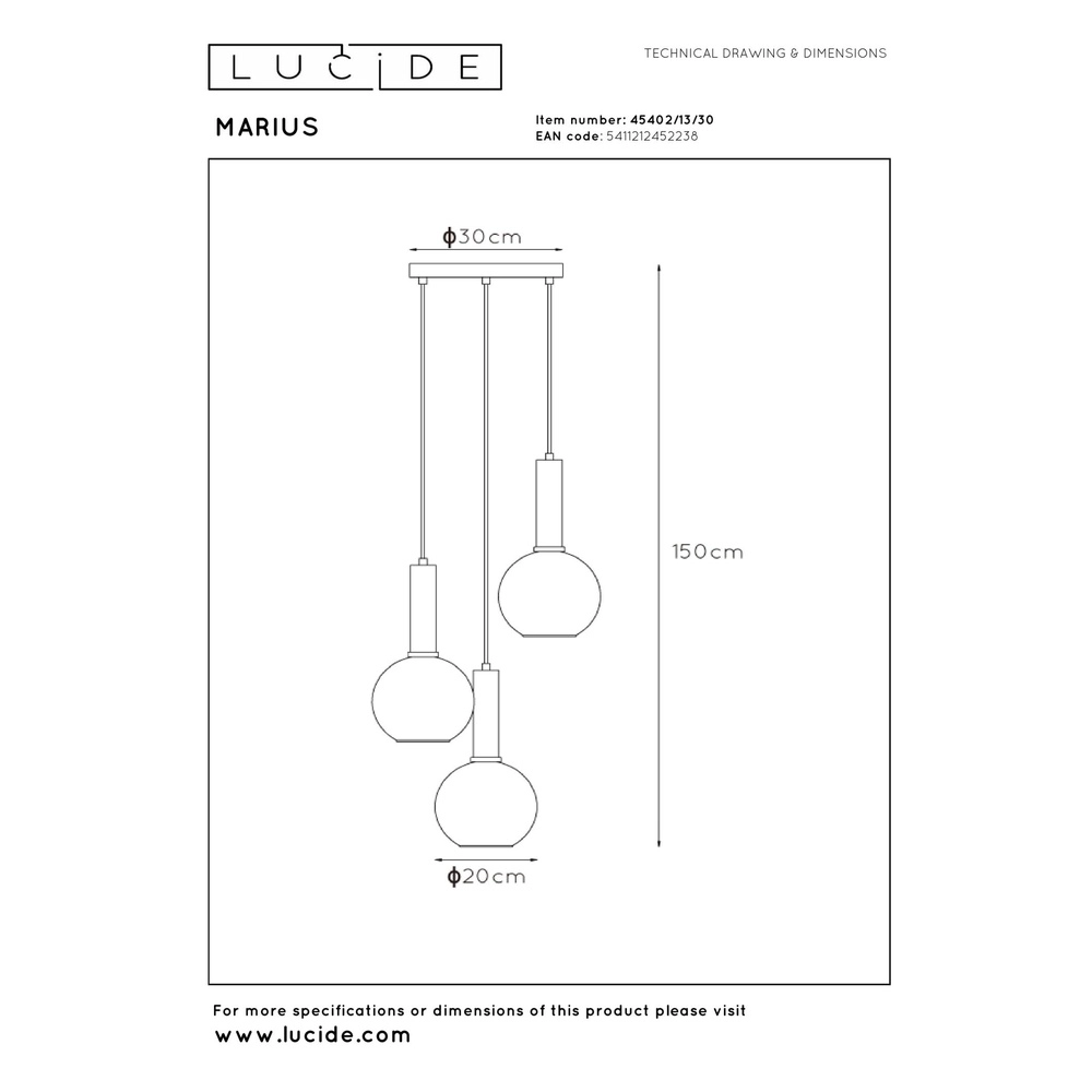 Pendant lamp Marius 3-light black Lucide 5411212452238