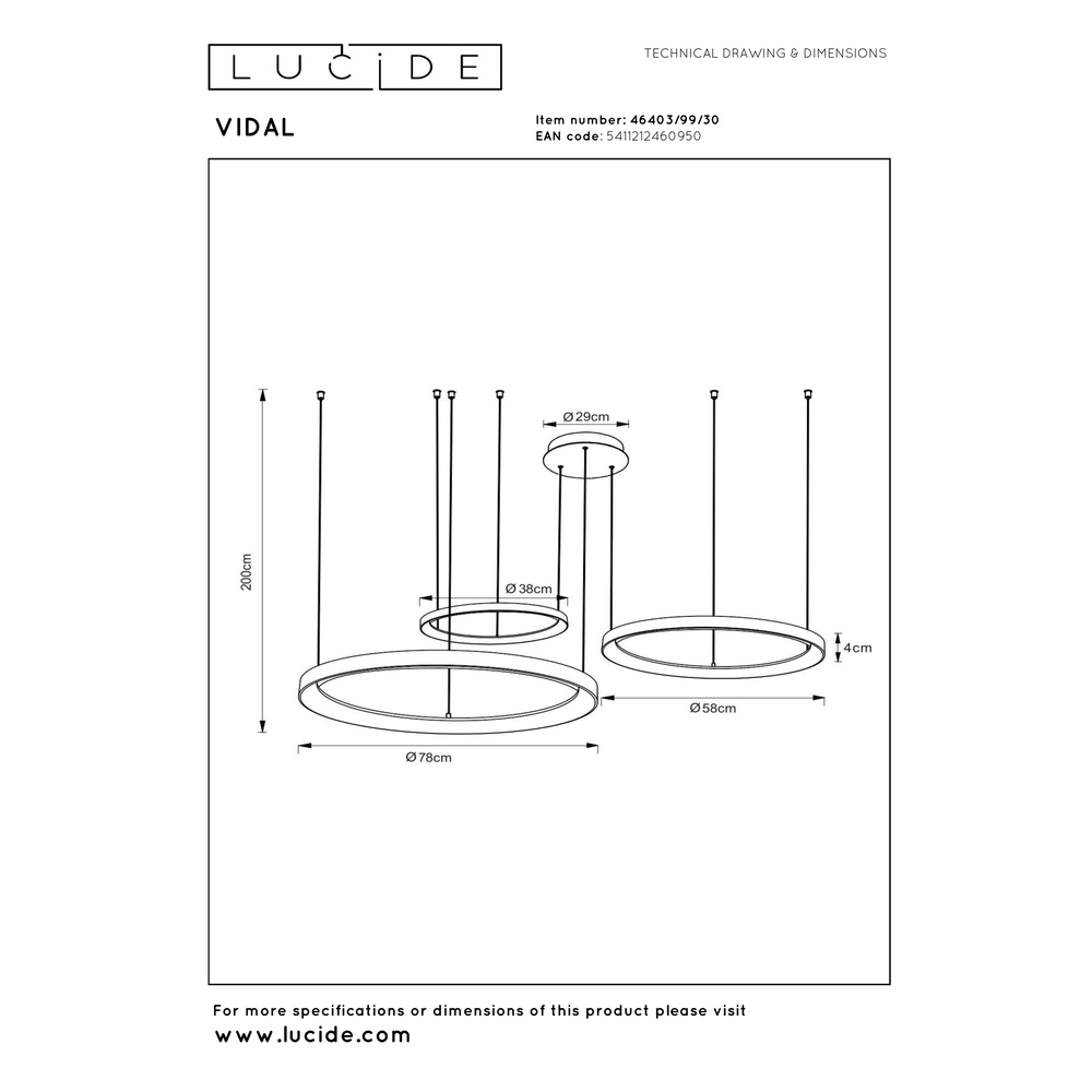 Black pendant lamp Vidal Design Premium by Lucide 5411212460950