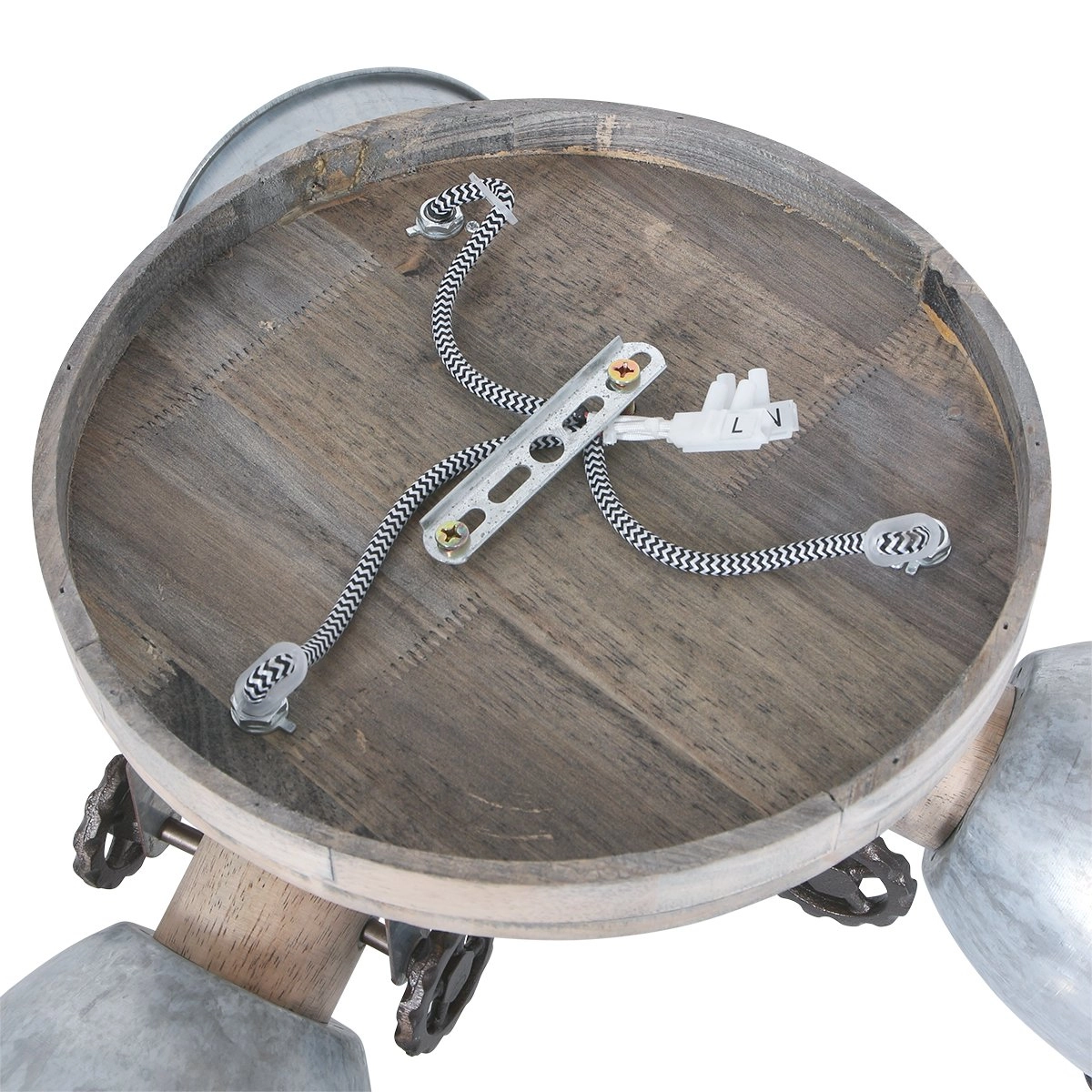 Industrial ceiling lamp Gearwood 3-light vintage gray with wood Steinhauer 8712746135404