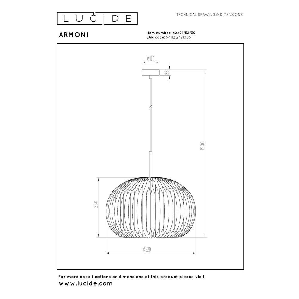 Pendant lamp Armoni Ø 52cm black Lucide 5411212421005