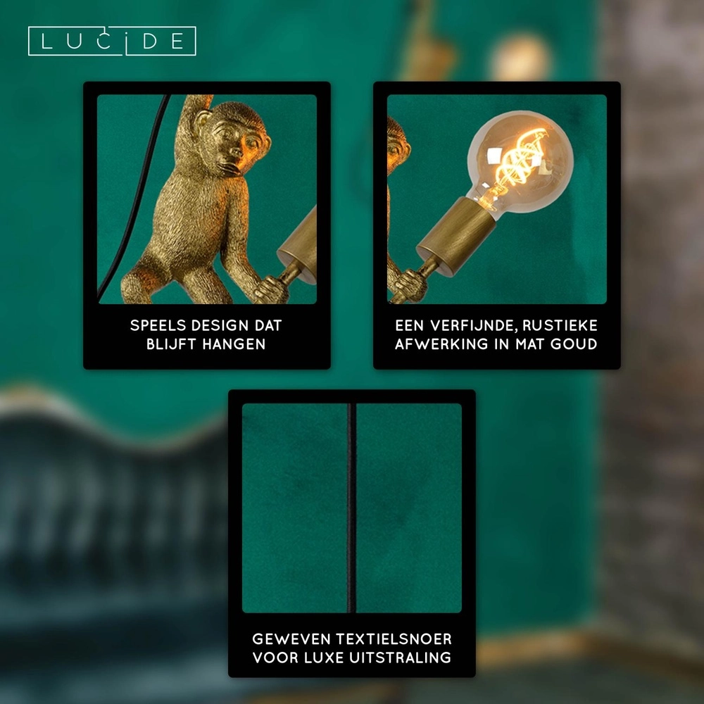 Pendant lamp Extravaganza Chimp monkey black with gold Lucide 5411212105318