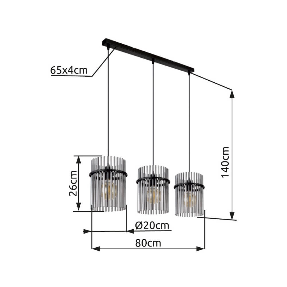 Black pendant lamp Gorley with smoke glass 3-lights Globo 9007371445790