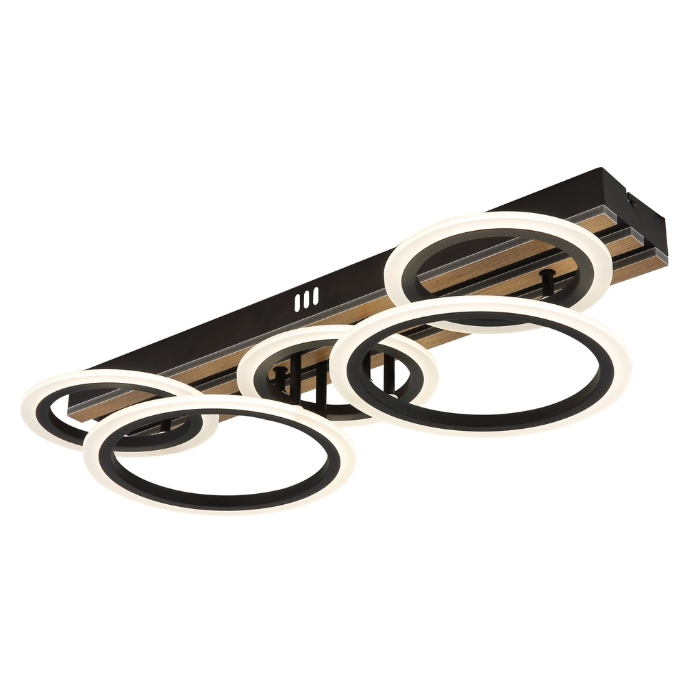 Ceiling lamp Blevins Black with wood 5 rings Globo 9007371578160