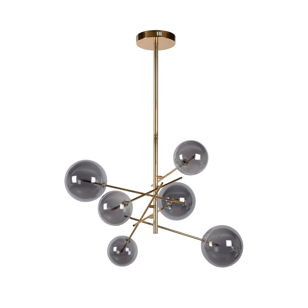 6-light pendant lamp Alara Gold with smoke balls