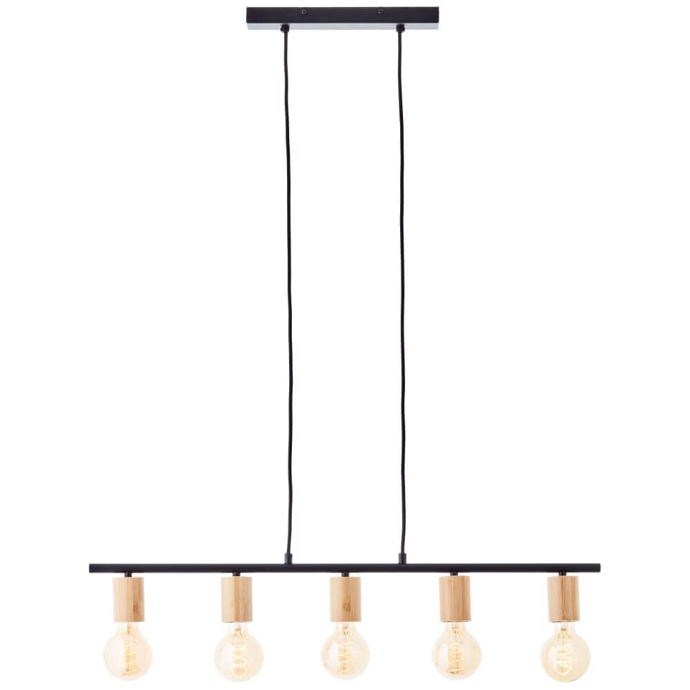 5-light pendant lamp Kerry black with wood