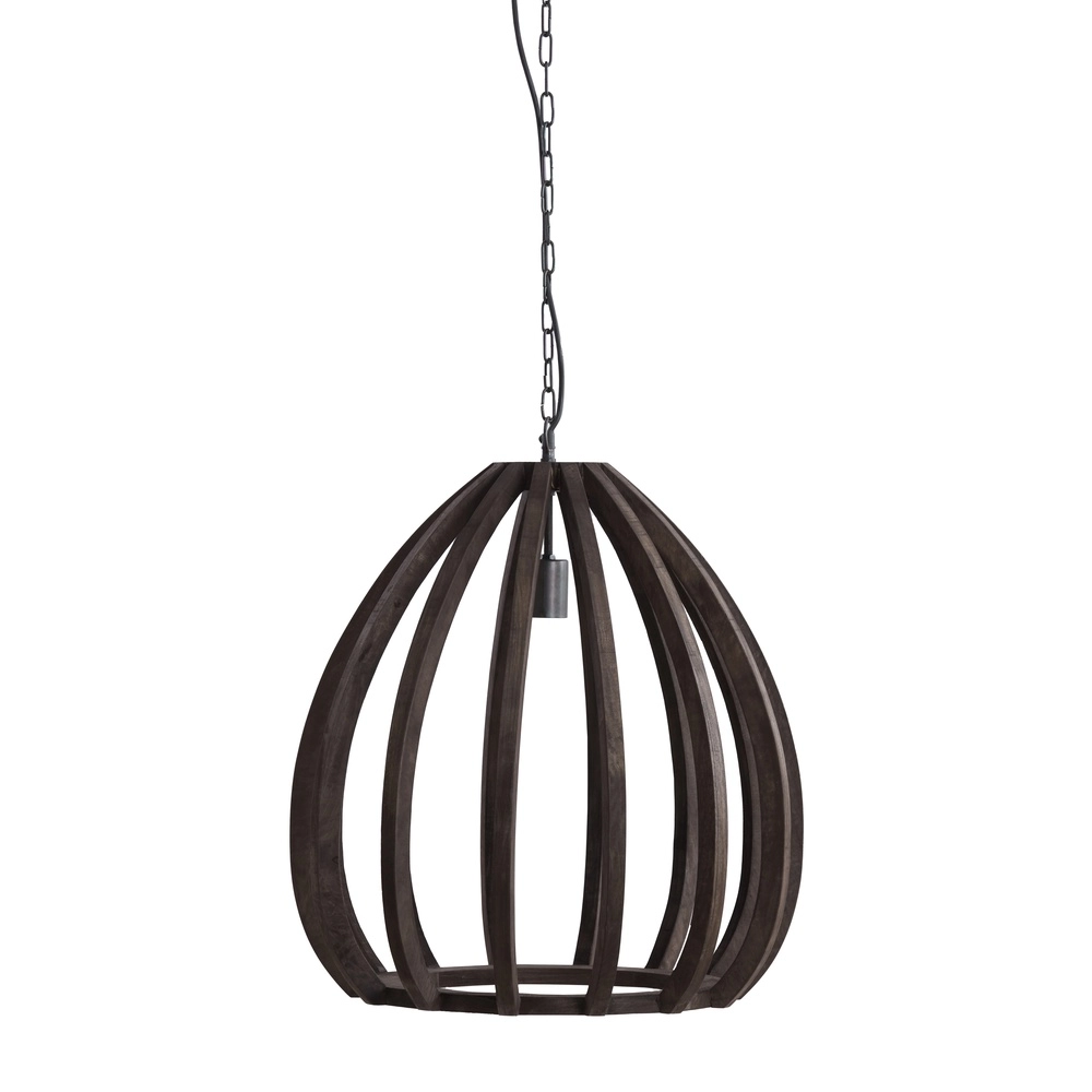 Wooden pendant lamp Barsia Ø 50cm - walnut color