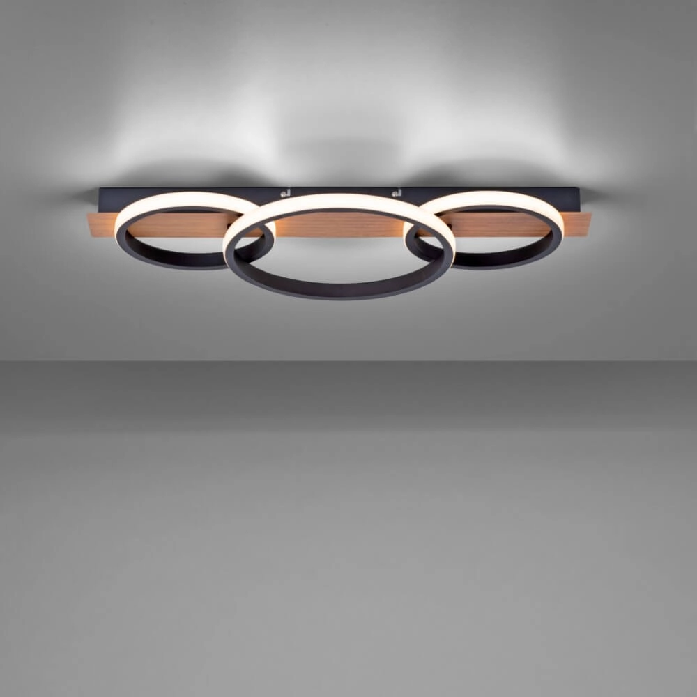 Ceiling lamp Trooper black with wood 68cm Just Light 4043689982195