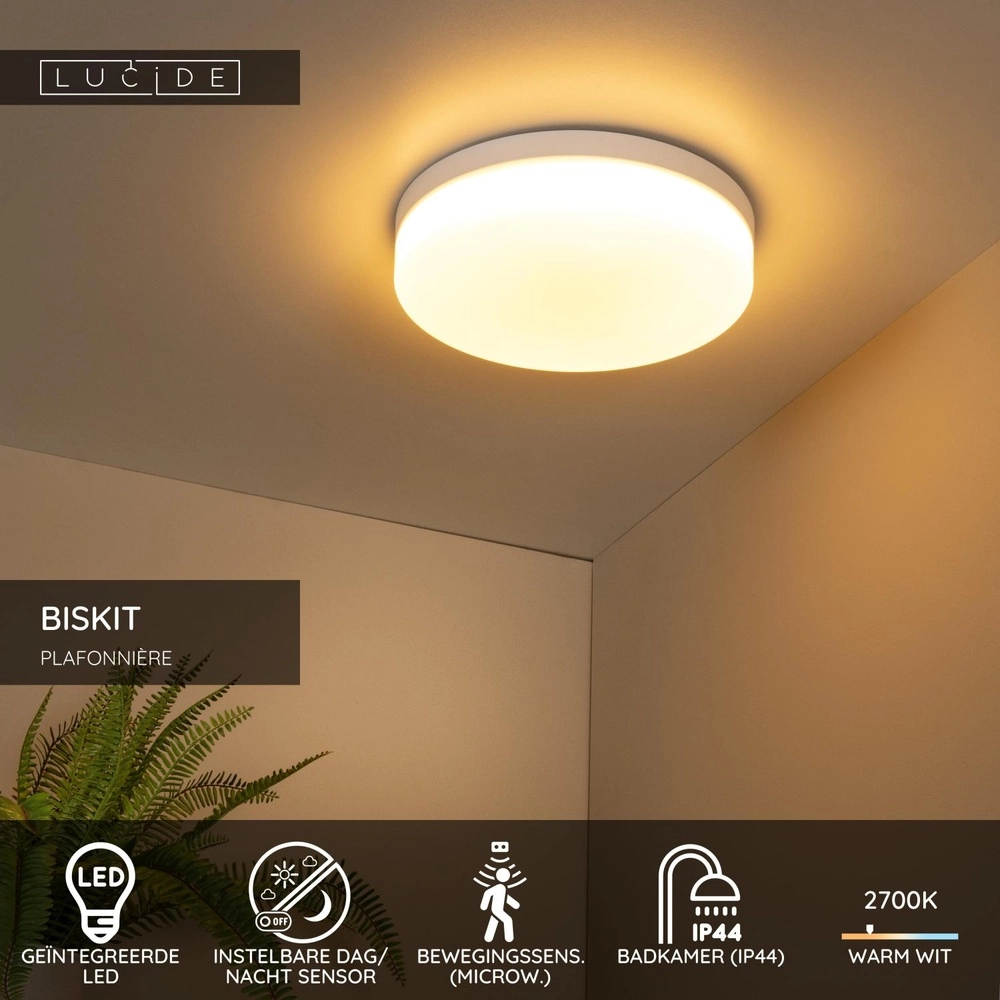 Ceiling light Biskit Ø 34.5cm - IP44 white Lucide 5411212792181