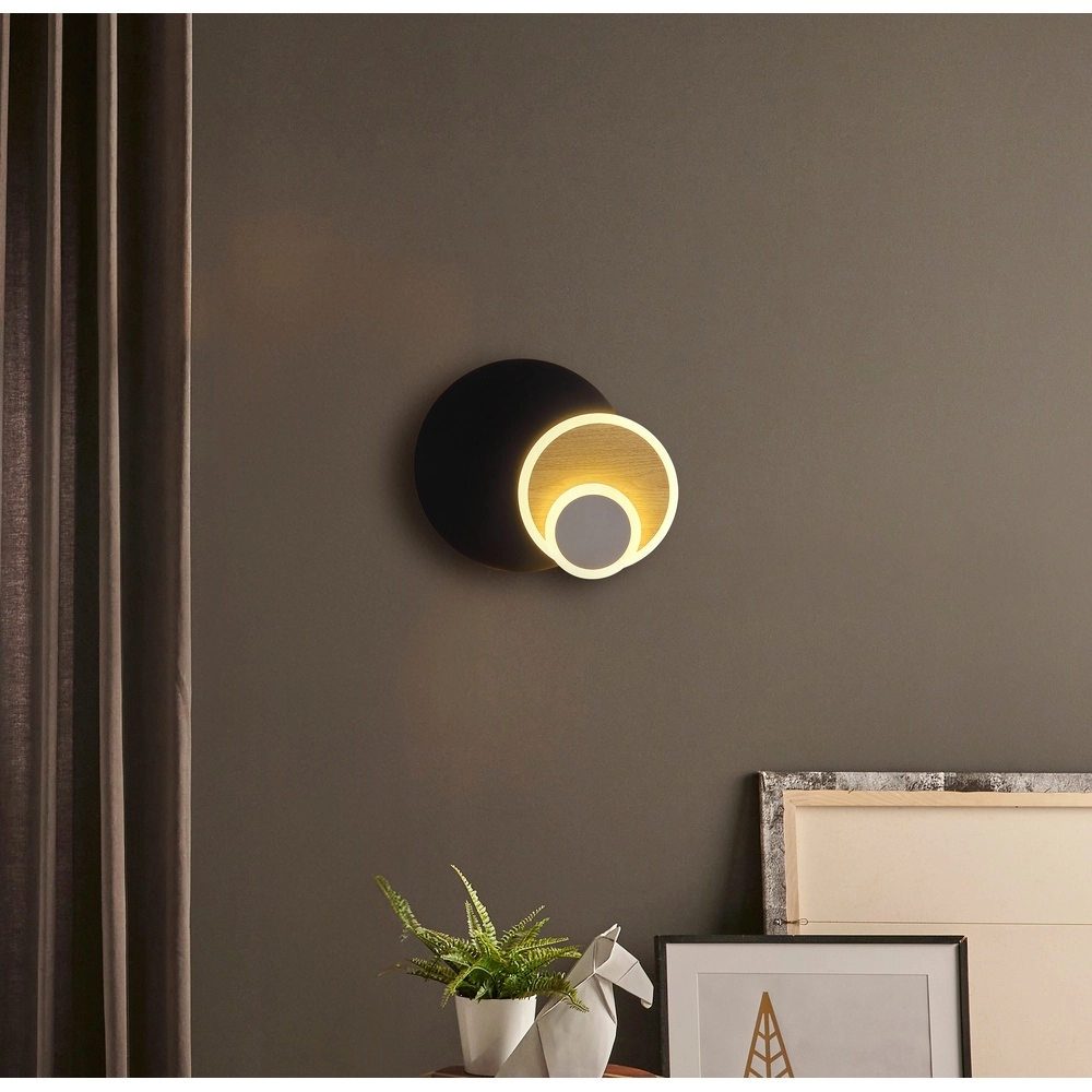 Black wall lamp Odonell with wood Globo 9007371566419