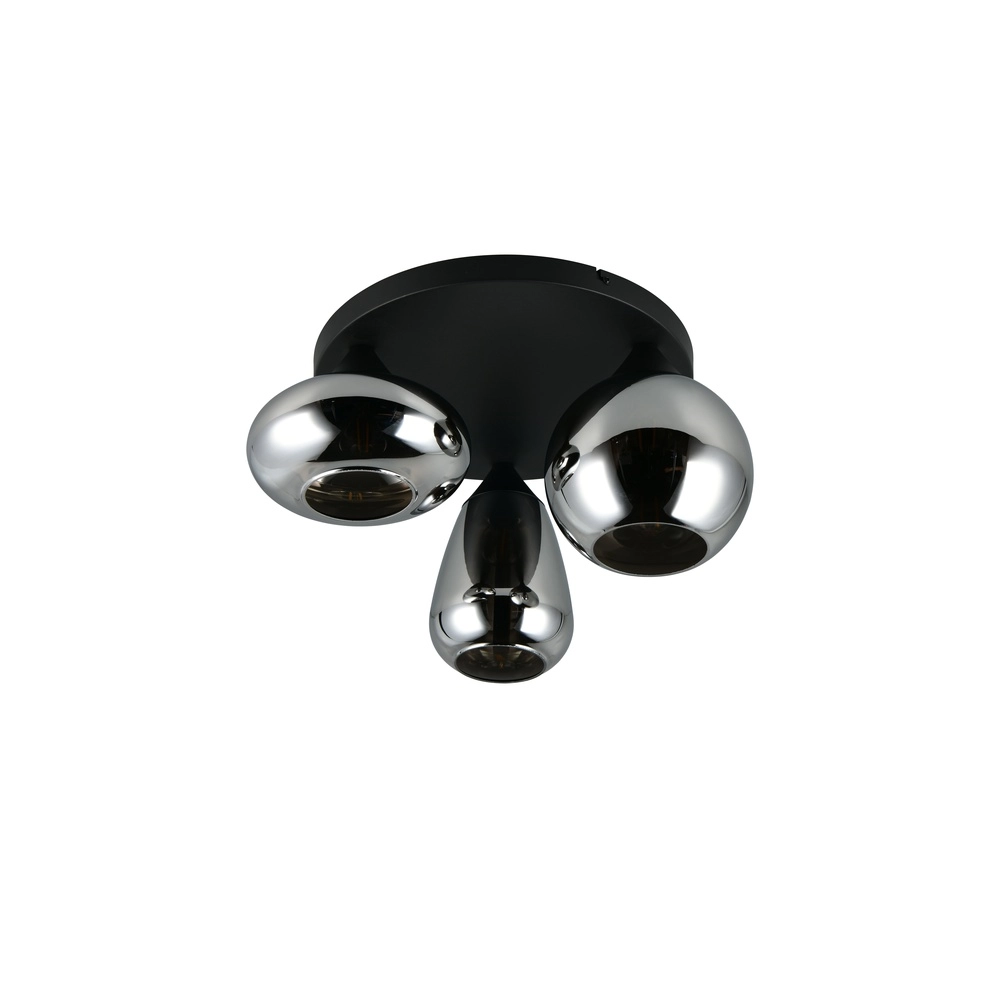 3-light ceiling lamp Lumina black with smoke glass Trio 4017807663167