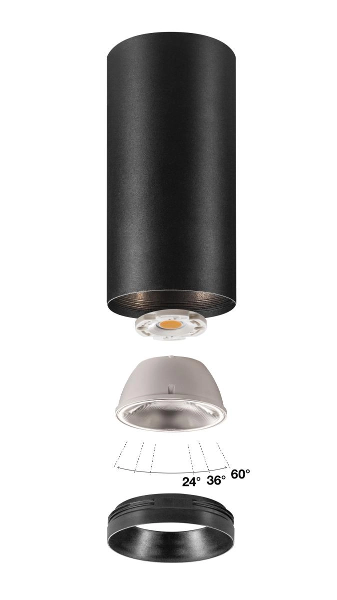 Surface-mounted spot Numinos L cylinder black 3000K - 36deg SLV 4024163244732