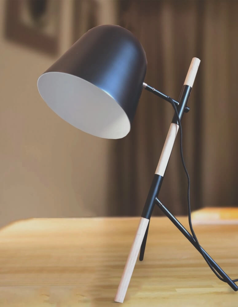 Country table lamp Sensa Tripod black with wood Artdelight 8719831732562