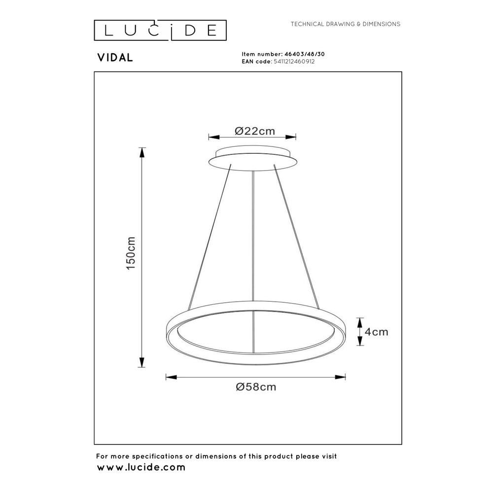 Pendant lamp Vidal Ø 58cm black Lucide 5411212460912