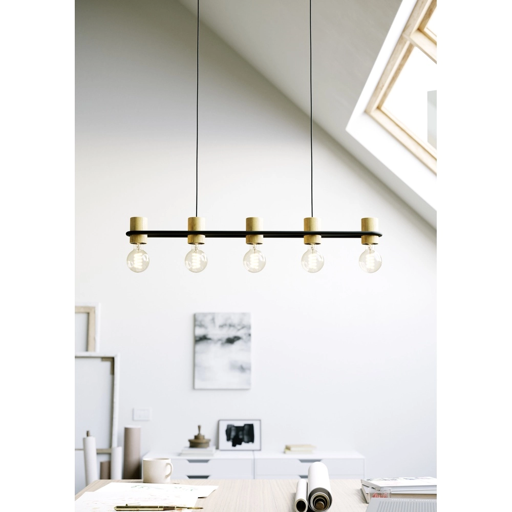 Pendant lamp Chieveley with wood look - 5x E27 Eglo 9002759435417