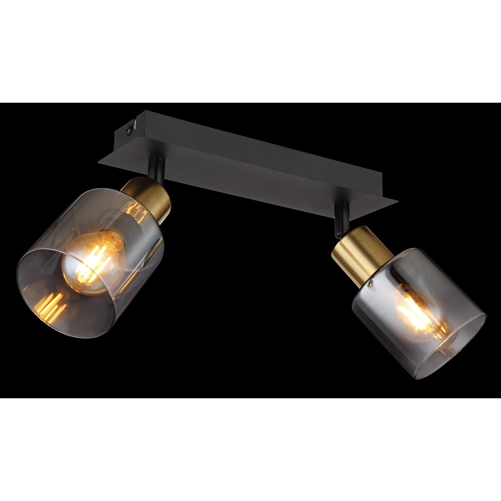 2-light ceiling lamp Hollsy black with smoke glass Globo 9007371445851