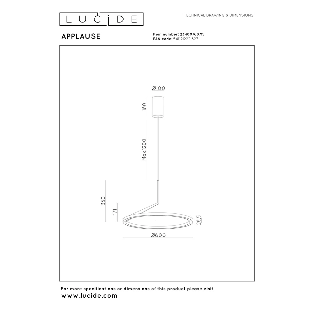 Sleek LED pendant light Applause Brushed metal - Ø 60cm Premium by Lucide 5411212221827