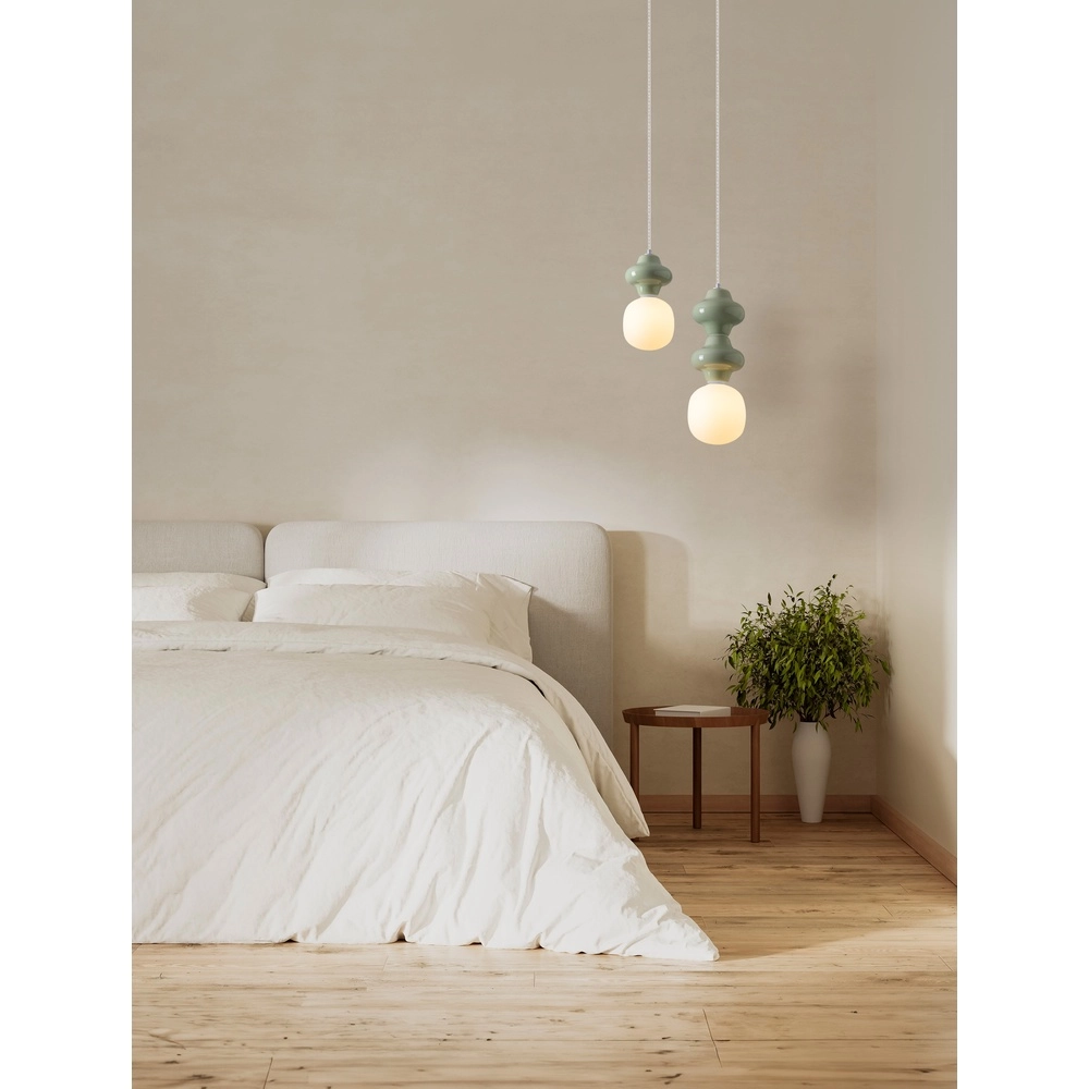 Pendant lamp Clio M light green ceramic with white glass Lyora 5212017461278