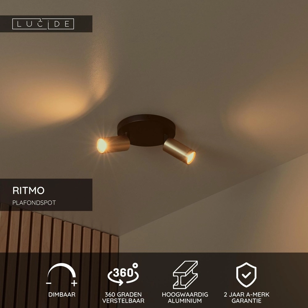 Ceiling spotlight Ritmo mini GU10 2-light gold Lucide 5411212093981