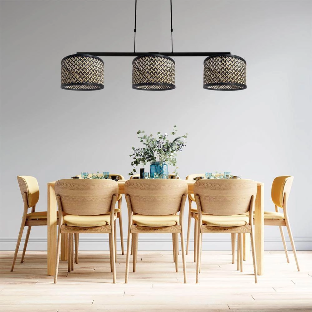 3-light pendant lamp Stang black with bamboo Steinhauer 8712746172423