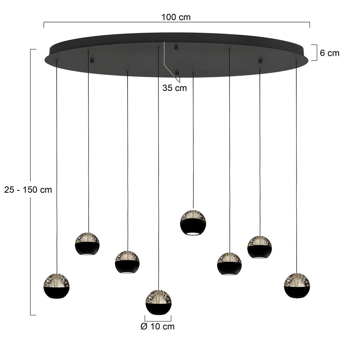 Oval pendant lamp Belluno 8-Light LED - Black Steinhauer 8712746184006