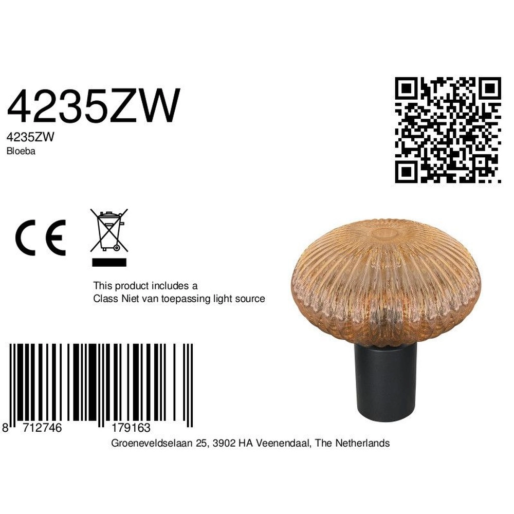 Table lamp Bloeba black with amber glass Steinhauer 8712746179163
