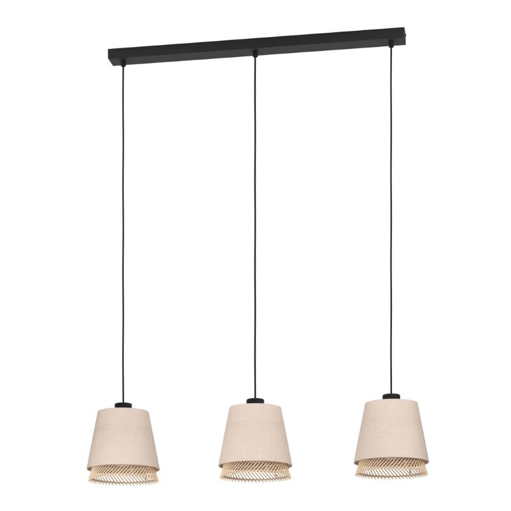3-light pendant lamp Tabley linen with rattan