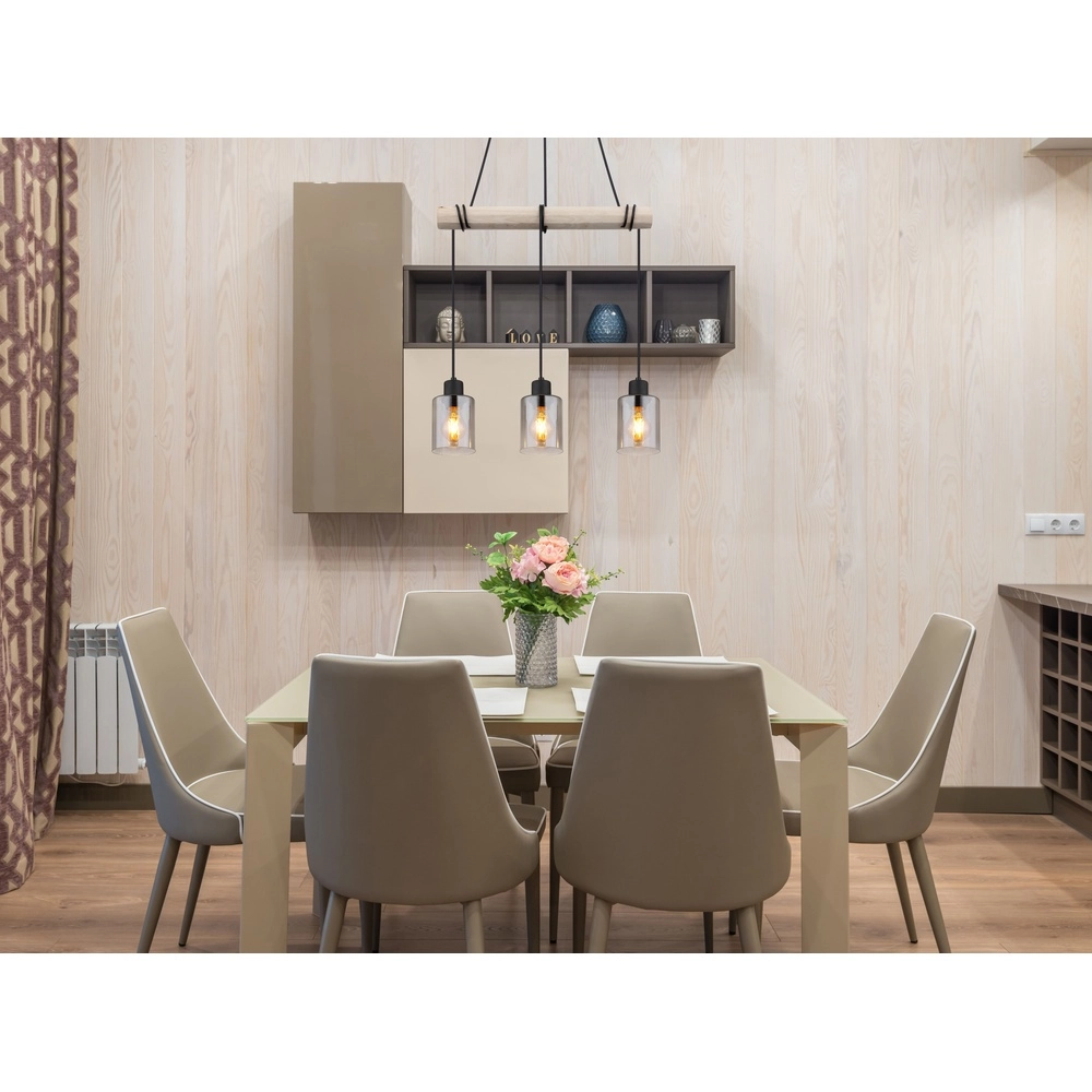 3-light pendant lamp Hadera black with smoke glass Globo 9007371438419