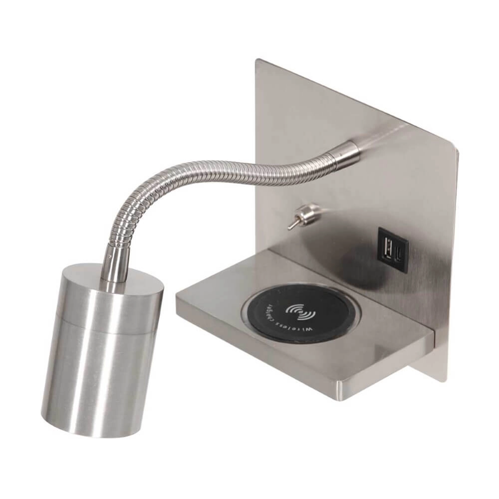 Bed lamp stainless steel Upround With charger and USB Steinhauer 8712746170443