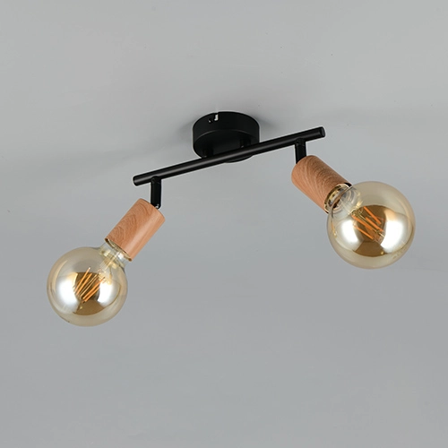 Ceiling lamp Lamego Double black with wood Trio 4017807670875