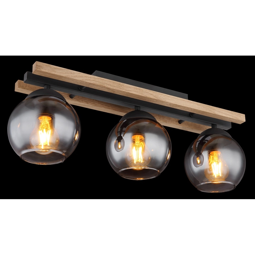 3-light ceiling lamp Conni black with wood Globo 9007371448739
