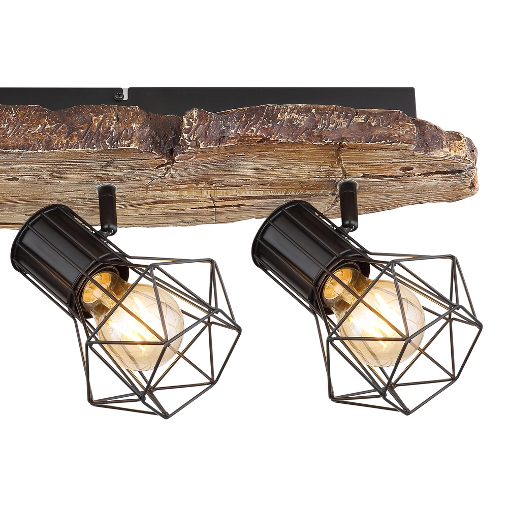 Ceiling lamp Priska 4-light black with wood Globo 9007371430376