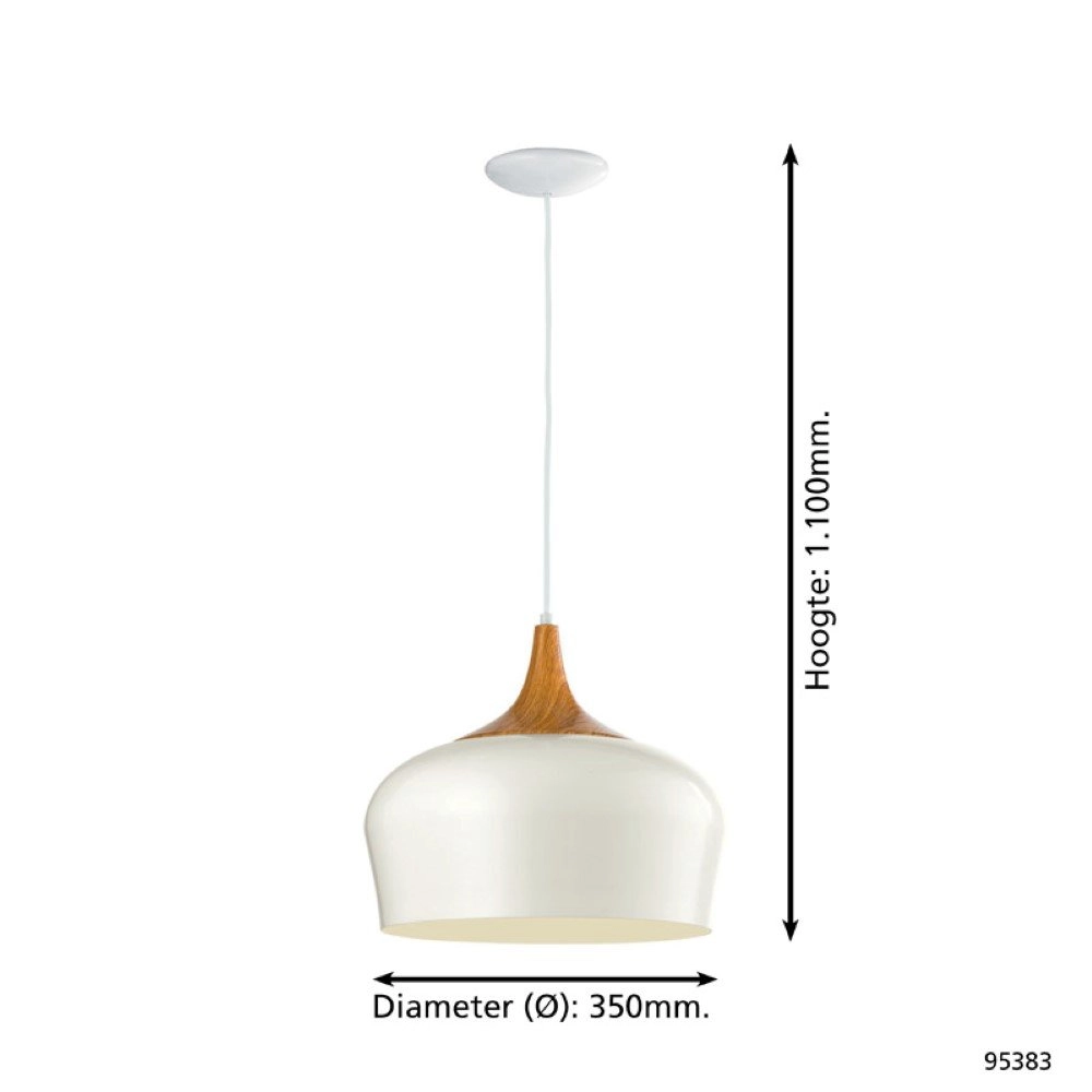 Pendant lamp Obregon white with wood brown Eglo 9002759953836