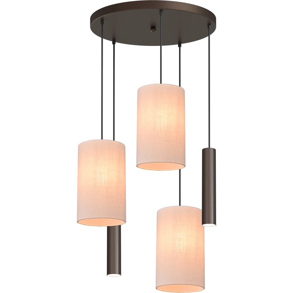 5-light pendant lamp Lisbourg Cocoa with off white cap