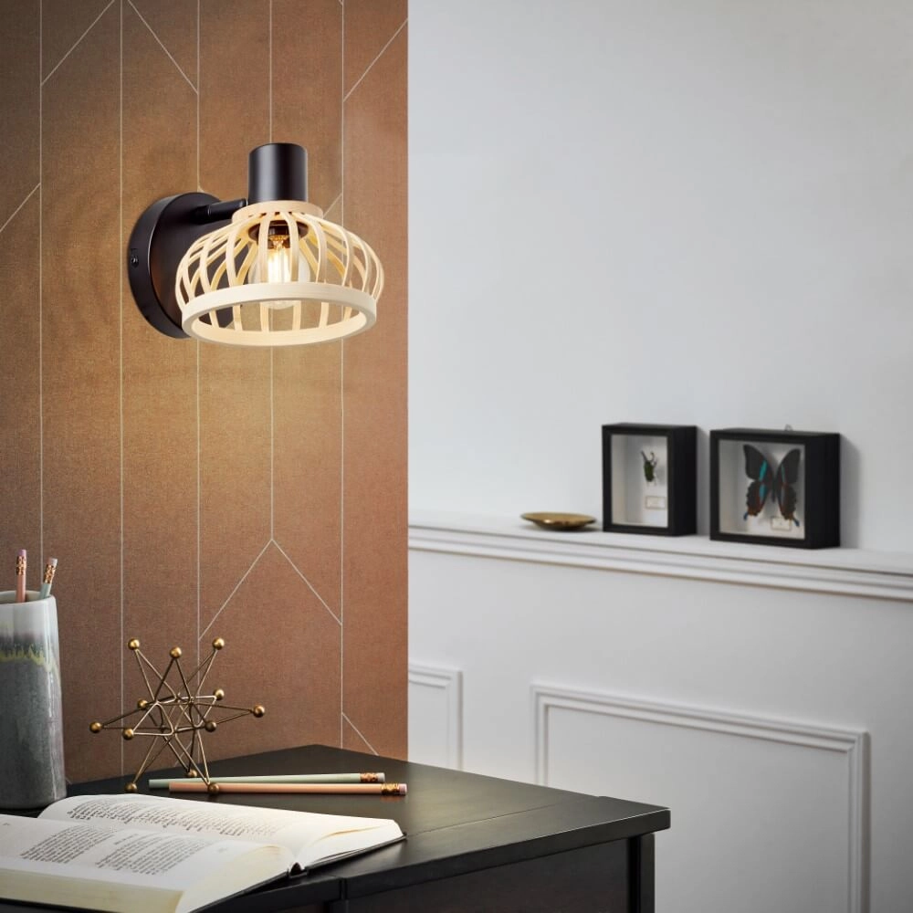 Wall lamp Norah black with wood Brilliant 4004353409516