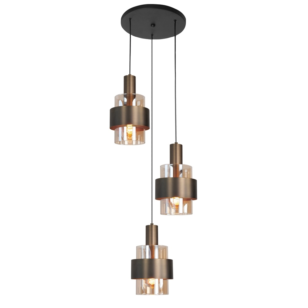 3-light pendant lamp Marrone black with copper bronze