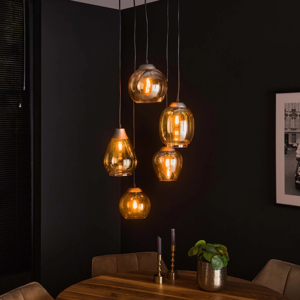 Dining table pendant lamp Mix 5x E27 - Ø 43cm - amber glass