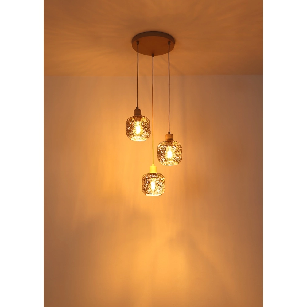 Pendant lamp Antonio 3-light round sand brown Globo 9007371572724