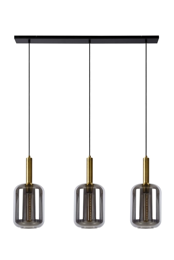3-lichs pendant lamp Joanet Straight gold with smoke glass Lucide 5411212451989