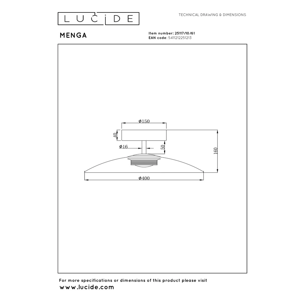 Sleek ceiling lamp Menga Ø 40cm white glass Premium by Lucide 5411212251213