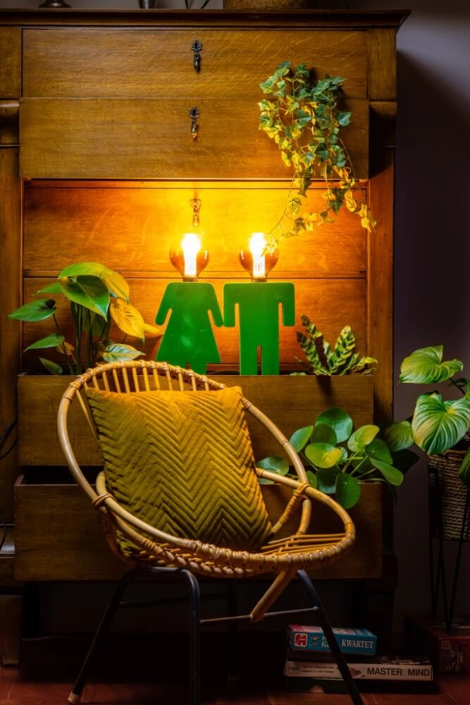 Wooden table lamp Eve Velvet green ETH 8720195301530